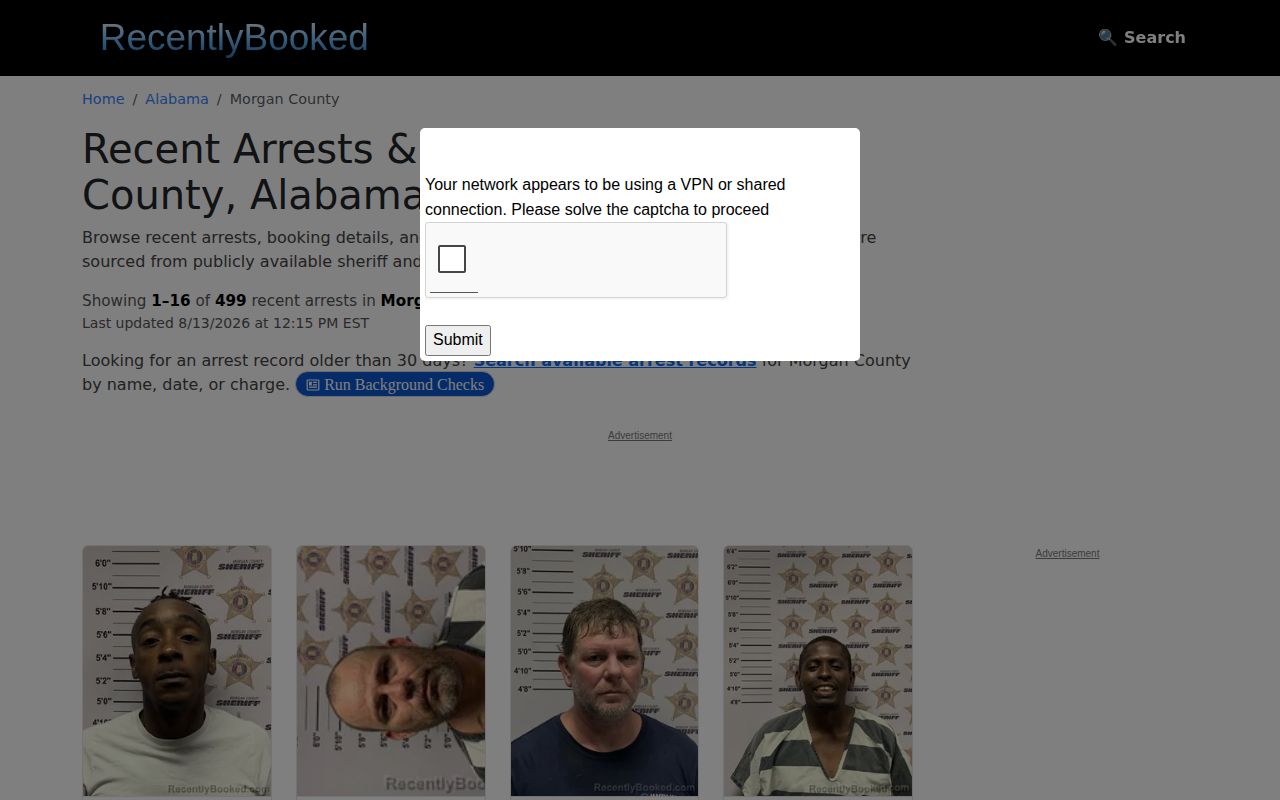 Morgan County unofficial recent booking news section record