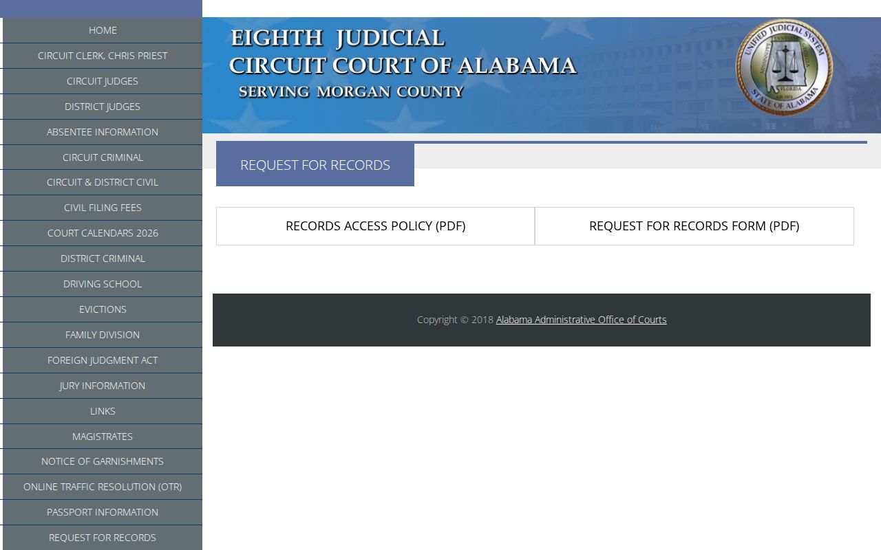 Morgan County court record request after an arrest booking