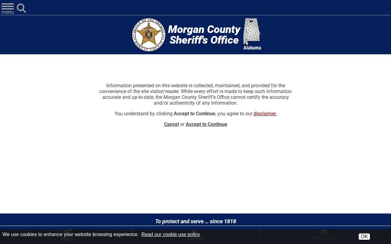 Morgan County warrant search disclaimer and access record