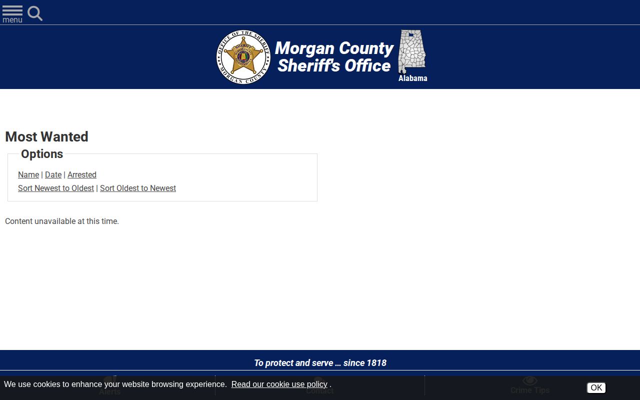 Morgan County Most Wanted list unavailable status record